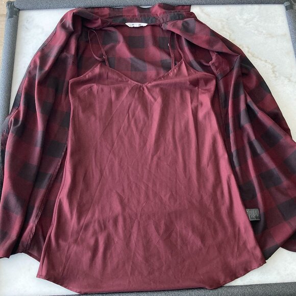 BB Dakota Kendrick plaid button down shirt dress, red burgundy maroon & black - Picture 5 of 6